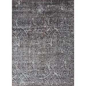 Alfombra Rectangular Azalea Floral y Abstracta de Lana y Seda Anudada a Mano Pae-6146 para Dormitorio y Pasillo, Modelo para Sala de Estar, Gris y Negro - Product Image 1