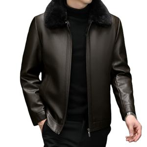 Manteau en cuir de haute qualité hommes automne hiver nouveau épaissi chaud col de fourrure affaires décontracté veste en cuir hommes - Product Image 3
