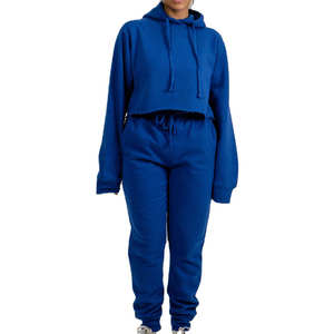 Ensemble de survêtement pour femme en polyester + élasthanne de qualité supérieure, 2 pièces, hiver, uni, manches longues, design court et ajusté - Product Image 1