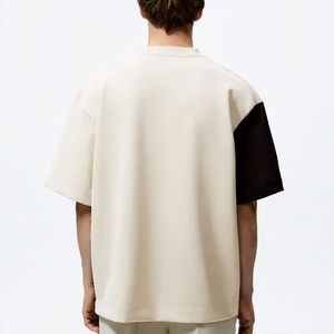 Sweat-shirt à col rond en molleton français de haute qualité, taille plus, personnalisé pour hommes, 100% coton, épaules tombantes, surdimensionné, patchwork, t-shirt - Product Image 4