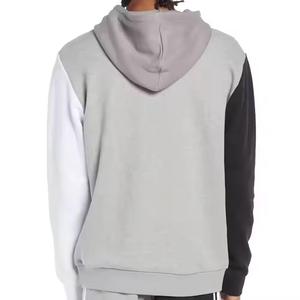 À la mode bicolore lambrissé vague conception sweat à capuche surdimensionné pull sweat cordon côtelé ourlet 100% coton Jersey pour hommes pour l'hiver - Product Image 2