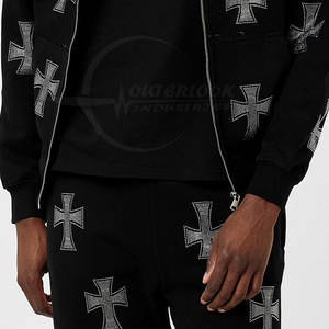 Chándal de diamantes de imitación lavado con ácido para hombre de gran calidad para correr logotipo personalizado ropa informal para hombre con diamantes de imitación lavado con ácido - Product Image 2