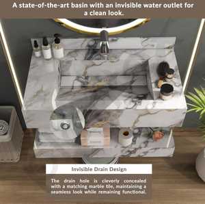 Mueble de Baño de Lujo con Lavabo Integrado y Encimera de Piedra Artificial New Vision |   Acabado Mármol ED-Gold |   Montado en la Pared |   32x18 Pulgadas - Product Image 2