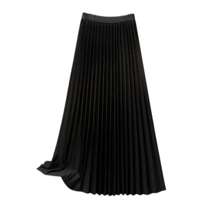 Jupe Maxi d'été pour femmes, plissée, couleur unie, élastique, taille haute, jupe pour femmes, décontractée, en coton mélangé, ligne A lisse - Product Image 4