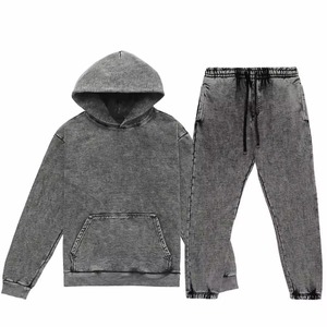Ensemble de survêtements lavés à l'acide avec fermeture éclair Pantalon de survêtement évasé lavé à l'acide et sweat à capuche Distressed Patch Survêtement pour homme - Product Image 6