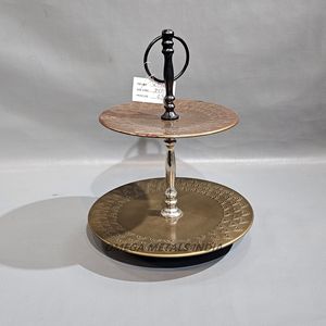 Luxury Two Tiered Gold and Silver Cake Stand with <b>Etched</b> Floral Design for Dessert Cheese Cupcakes and Decorative Display - Product Image 3