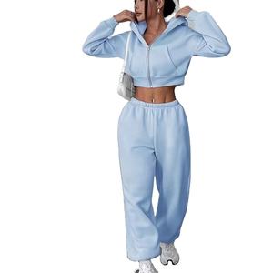 Ensemble de survêtement décontracté à capuche pour femmes, vêtements de mode, uni, coupe ajustée, vente régulière, 100% coton, léger - Product Image 1