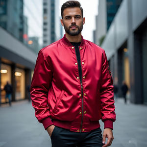 Custom Embroider Patches Bomber Satin Jacket Men's Lightweight Bomber Varsity Coat Men Satin Bomber Jackets Men - Product Image 3