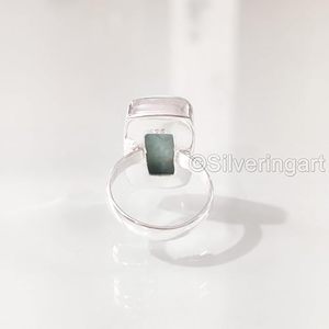 Bague pour femme en argent sterling 925, pierre précieuse naturelle Larimar, véritable pierre de naissance, grande bague de créateur, bijoux faits à la main pour Noël - Product Image 6