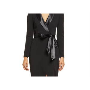 Abito da sera elegante in raso Eliza J, a maniche lunghe, a tubino, con vita naturale, decorato con paillettes all'uncinetto, ideale per serate formali e feste. - Product Image 2