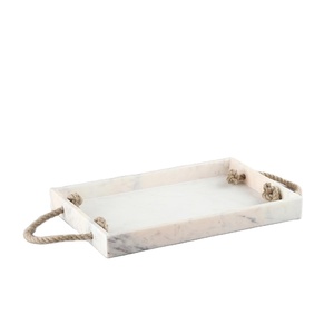 Plateau de service en marbre de luxe Rectangle avec poignée en corde de haute qualité, vente en gros d'usine - Product Image 1