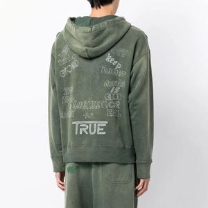 OEM al por mayor de encargo unisex de gran tamaño transpirable invierno sudaderas con capucha de los hombres serigrafiado crudo dobladillo desgastado diseño sudaderas - Product Image 5