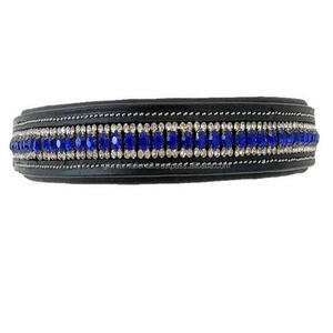 Banda de cuero para cejas de caballo, cómoda banda hecha a mano de canal vacío con relleno suave y costuras de bordes contrastantes con 3 filas de cristales azules ostentosos - Product Image 6