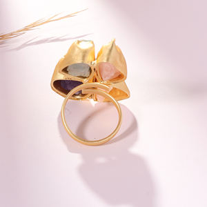 Bague classique en laiton mat avec pierre précieuse naturelle de coupe carrée, pierre de naissance de décembre, pour cadeau de femme - Product Image 1