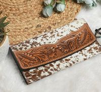 Dompet Kulit Asli Bentuk Amplop Ukiran Vintage Terlaris, Penutup Ritsleting, Motif Hewan, Logo, Untuk Wanita Sehari-hari