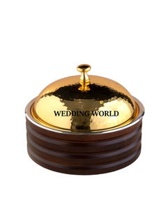 Wooden Hotpot With Rose Gold Finished Lid High Quality Handmade Designer Luxury New Fancy Metal <b>Food</b> <b>Warmer</b> - Product Image 3