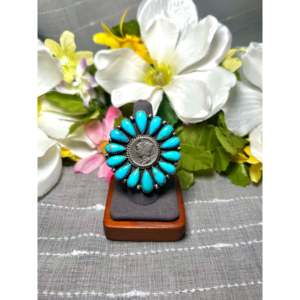 Annie Spencer Kingman Turquoise & Sterling Silver <b>Adjustable</b> Fashion <b>Ring</b> Stylish Inlay on Stainless Steel Perfect Gift Idea - Product Image 1