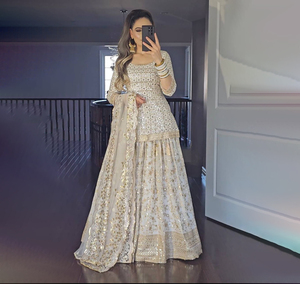 Readymade tradicional étnico indio paquistaní Lehenga & Dupatta Set, Georgette con bordado trabajo completo costura desgaste del partido - Product Image 1