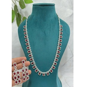 Ensemble de collier en zircon en laiton majestueux de luxe bijoux étincelle royale pour cadeau d'anniversaire de fiançailles de fête de mariage - Product Image 1