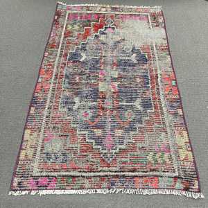 Vintage Rug, Small 2x3.3 ft Turkish Rug, <b>Red</b> Floral <b>Wool</b> Rug - Product Image 2