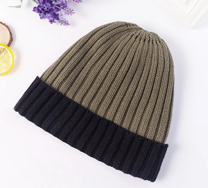 Thick Ribbed Cuffed Two-Tone Knitted <b>Hats</b> Adults 100% Acrylic Breathable & Waterproof Unisex Large Cable-knit Beanie - Product Image 2