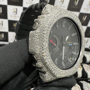 นาฬิกาข้อมือแบบกลไกอัตโนมัติ VVS Moissanite ความใสพิเศษ ดีไซน์ฮิปฮอป สายหนังสีขาวทอง สแตนเลสสตีล - Product Image 5