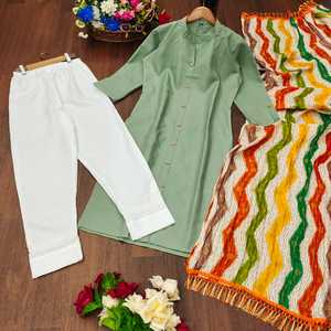 Traje de uso diario de algodón indio Chanderi exportado y fabricado por Indian Company Fancy Kurti y conjunto de pantalón para fiestas - Product Image 5