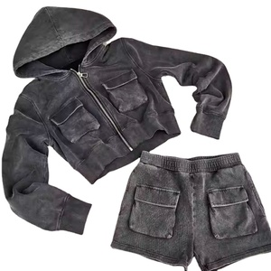 Conjunto personalizado de sudaderas con capucha y pantalones cortos para mujer 100% algodón orgánico chándal en blanco de alta calidad para mujer con efecto de lavado ácido 2026 - Product Image 3