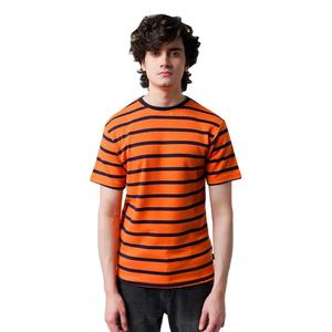 เสื้อยืดคอกลมผ้าฝ้ายลายทางสีส้มสำหรับผู้ชายเสื้อยืดแขนสั้นลำลองสำหรับฤดูร้อน - Product Image 1