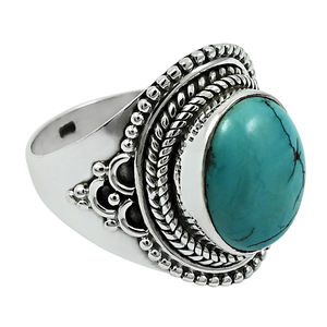 Piedra preciosa turquesa natural Plata de Ley 925 Regalo del Día de San Valentín Anillo de forma ovalada Joyería hecha a mano Bohemia Proveedor al por mayor - Product Image 1