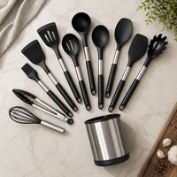 Ensemble d'ustensiles de cuisine en silicone résistant à la chaleur, compatible lave-vaisselle, spatules en silicone, 12 pièces, ensembles d'outils de cuisine en acier inoxydable