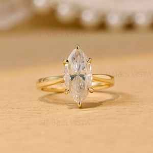 Luxury <b>Vintage</b> Marquise Cut Diamond Engagement <b>Ring</b> Customizable SPARKS VISTA Unisex 14K/18K <b>Gold</b> GIA <b>Ring</b> - Product Image 4