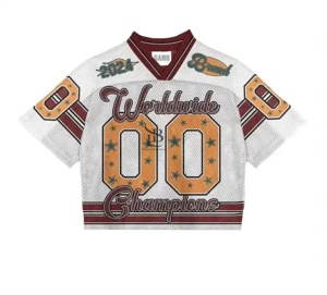 ชุดเสื้อผ้าแนวสตรีทแบบวินเทจของผู้ชายเสื้อยืดตาข่ายโอเวอร์ไซส์ทรงครอปเสื้อฟุตบอลอเมริกัน - Product Image 2