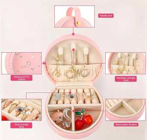 Boîte à bijoux de voyage en cuir PU, mini organisateur de bijoux pour bagues, boîte cadeau compacte en cuir pour femmes - Product Image 2