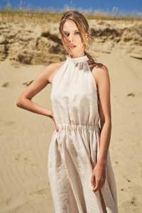 Personnalisé Élégant Vintage Satin Femme Chic Dame Robes O-cou Halter Partie Sans Manches Tissé Méthode Vintage Chic Style - Product Image 2