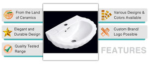 Lavabo à main en céramique blanche de haute qualité pour la maison et l'hôtel Salle de bain Forme ovale Large gamme exportée - Product Image 3