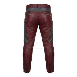 Stylish Biker <b>Leather</b> <b>Pants</b> For <b>Men</b> With Side Pockets Knee Padding And Adjustable Waist For Riding - Product Image 2