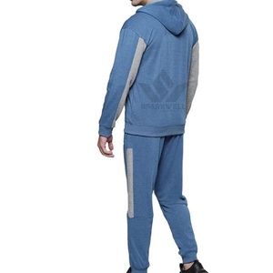 Conjunto de chándal de invierno para hombre, azul acero y gris jaspeado, de forro polar, con capucha y cremallera completa, pantalón jogger, corte regular, 100% - Product Image 4