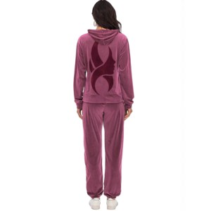 Ensemble de survêtement en velours pour femmes, deux pièces, sweat à capuche et pantalon, couleur personnalisée, léger, respirant, facile à porter - Product Image 4