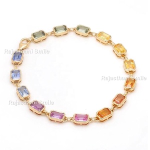 สร้อยคอประดับพลอยสีรุ้งประดับเพชรสีทองกุหลาบสีทองขนาด6x4มม. ทำจากหินแซฟไฟร์สีรุ้งธรรมชาติขนาด14K - Product Image 2