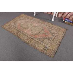 Vintage Turkish Rug 3.6x6.46 ft (110x197 cm), <b>Red</b> <b>Wool</b> Rug - Product Image 2
