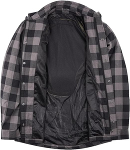 Vêtements de sport homologués CE pour hommes Chemise de protection pour moto avec coupe-vent Grande taille Flanelle de coton doux à carreaux noirs gris - Product Image 3