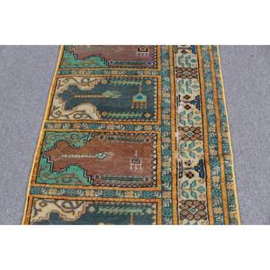 พรมตุรกีวินเทจ ขนาด 1.9x2.5 ฟุต (59x77 ซม.) ลายตารางสีเขียว - Product Image 5