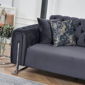 Canapé Chesterfield en velours moderne de luxe en forme de L avec capitonnage boutonné, canapé modulaire avec rangement pour salon, appartement, hôtel, meubles - Product Image 2