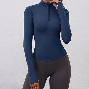 Jersey Atlético personalizado de alta calidad con cremallera completa, manga larga, liso, secado rápido, chaqueta atlética para correr, camiseta de entrenamiento físico Anti-UV - Product Image 2