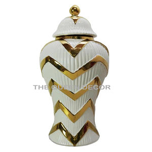 Elegant Ceramic Flower Vase with Electroplated Gold Border Vase Home Decoration <b>Ginger</b> <b>Jar</b> Decoration Living Room - Product Image 3