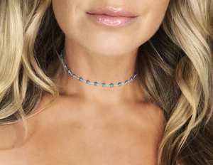 Gargantilla de plata de ley con piedras preciosas turquesas, collar de cristal delicado para capas o uso diario - Product Image 1