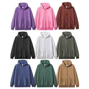 Sudadera con capucha con cremallera completa de algodón con estampado de hojaldre Sudaderas CON CAPUCHA DE MODA lavadas con ácido Vintage para hombres Sudadera con capucha con cremallera personalizada - Product Image 4