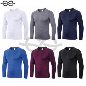 Mens Compression Long Sleeve Fitness Sports T Shirt Round Neck Solid <b>Tight</b> Elastic Bottoming Top Workout Athletic Beige - Product Image 6