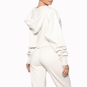 Sweat-shirt à capuche à manches longues pour femmes, Top court vert sauge - Product Image 4